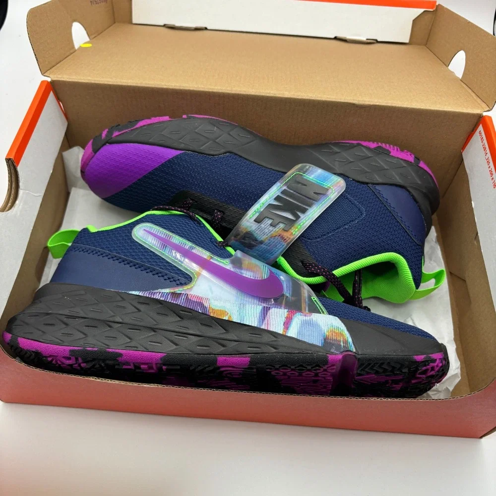 Nike Team Hustle D 12 SE Shoes Kids Size 6Y Blue Purple Basketball HV2291-400
